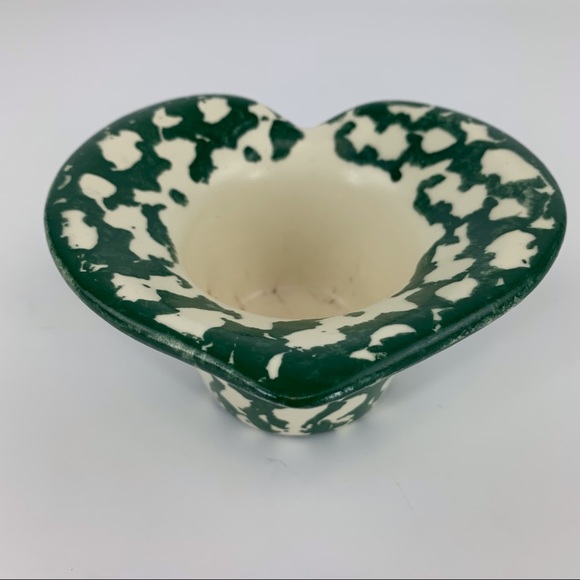 2/$25 Heart Shaped Green and Off-White Ceramic Votive Candle Holder - Picture 2 of 15